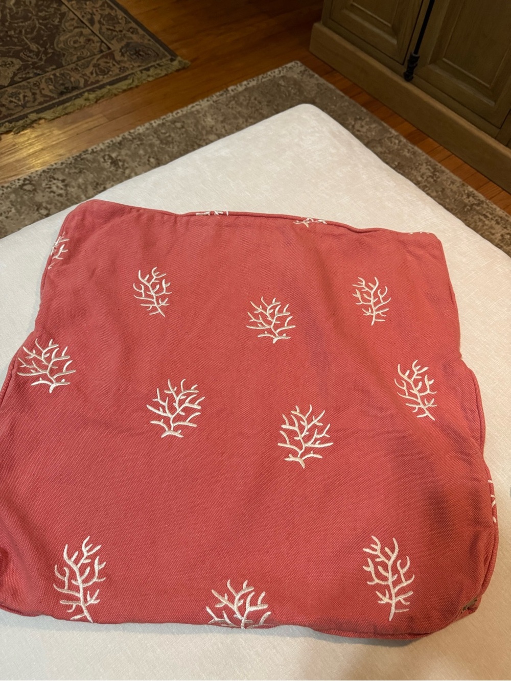 Coral Embroidered Accent Pillow Cover - custom made zipper closure